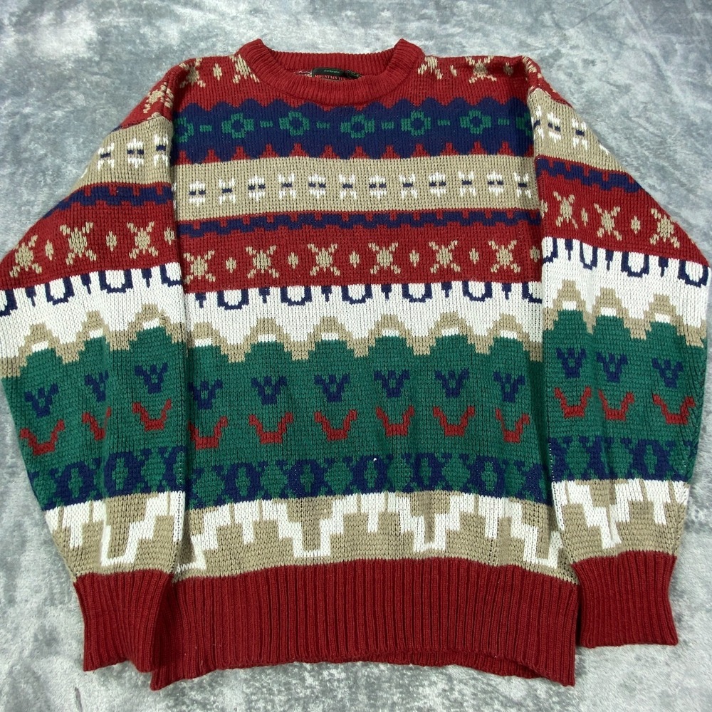 Vintage Sweater Mens Large 80s 90s Aztec Knit Southwest Tribal Grandpa‎ Acrylic